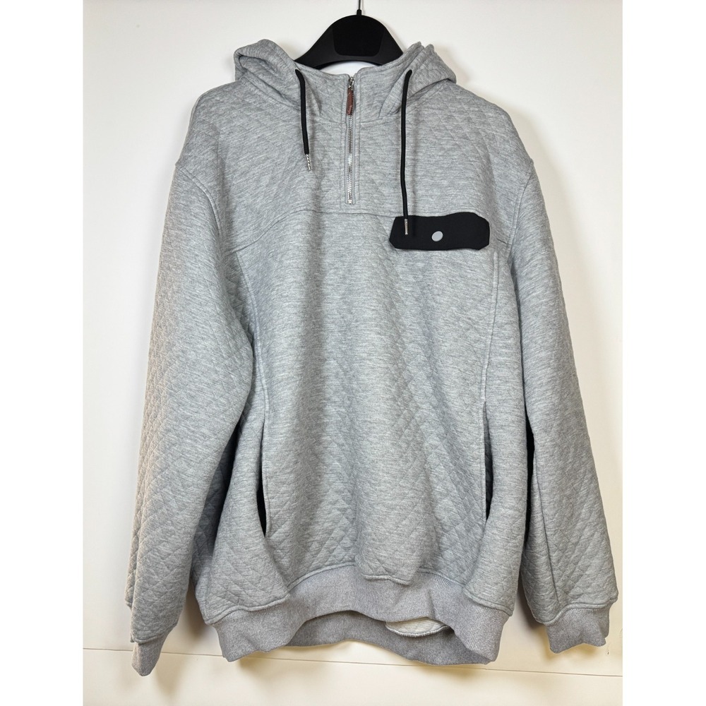Jmierr Quilted‎ Hoodie Mens Gray Quarter Zip Long Sleeve Pullover Outdoor Casual